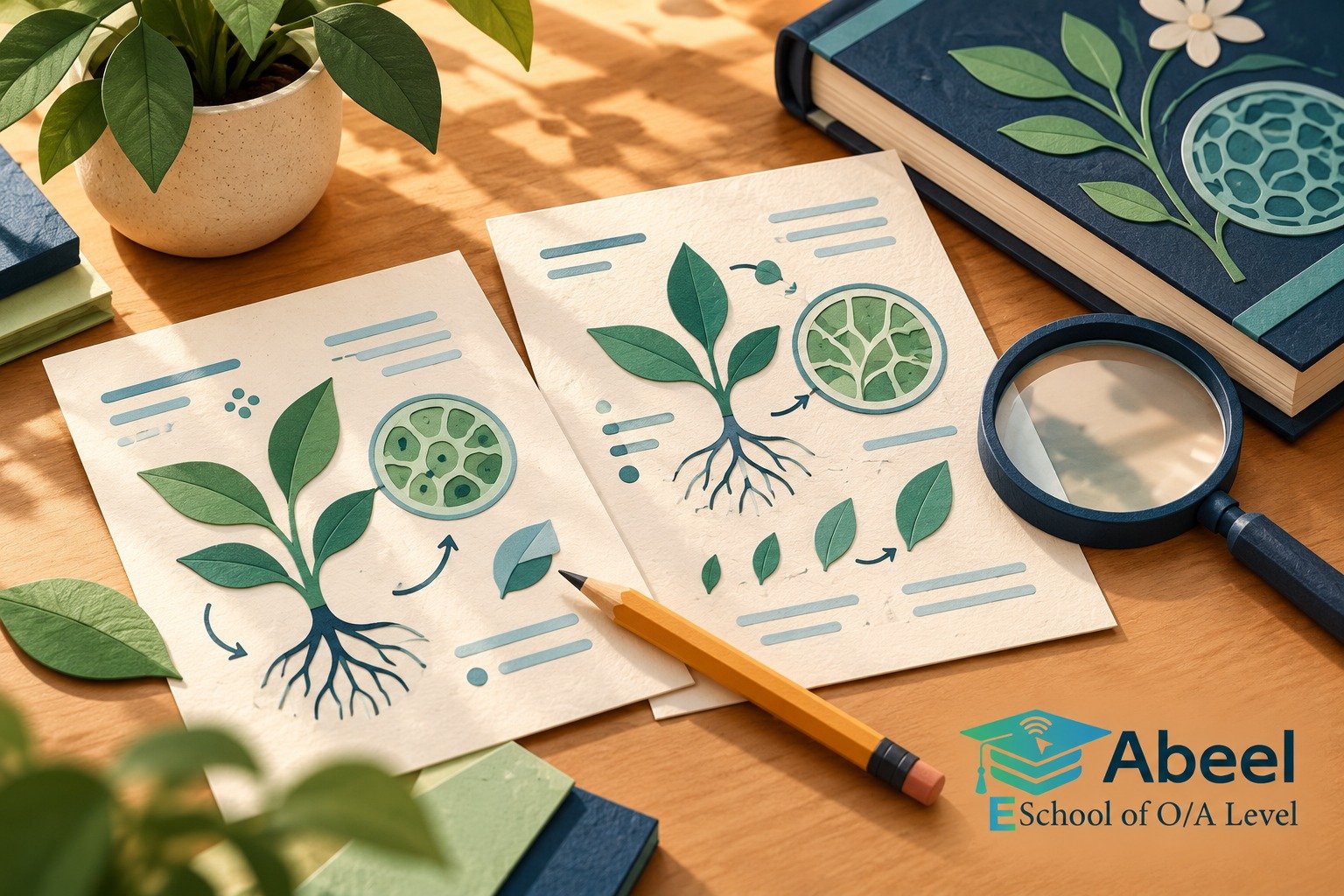 Paper-cut study illustration accompanying Biology process explanations in Kohat: Connect Conditions, Mechanism and Outcome