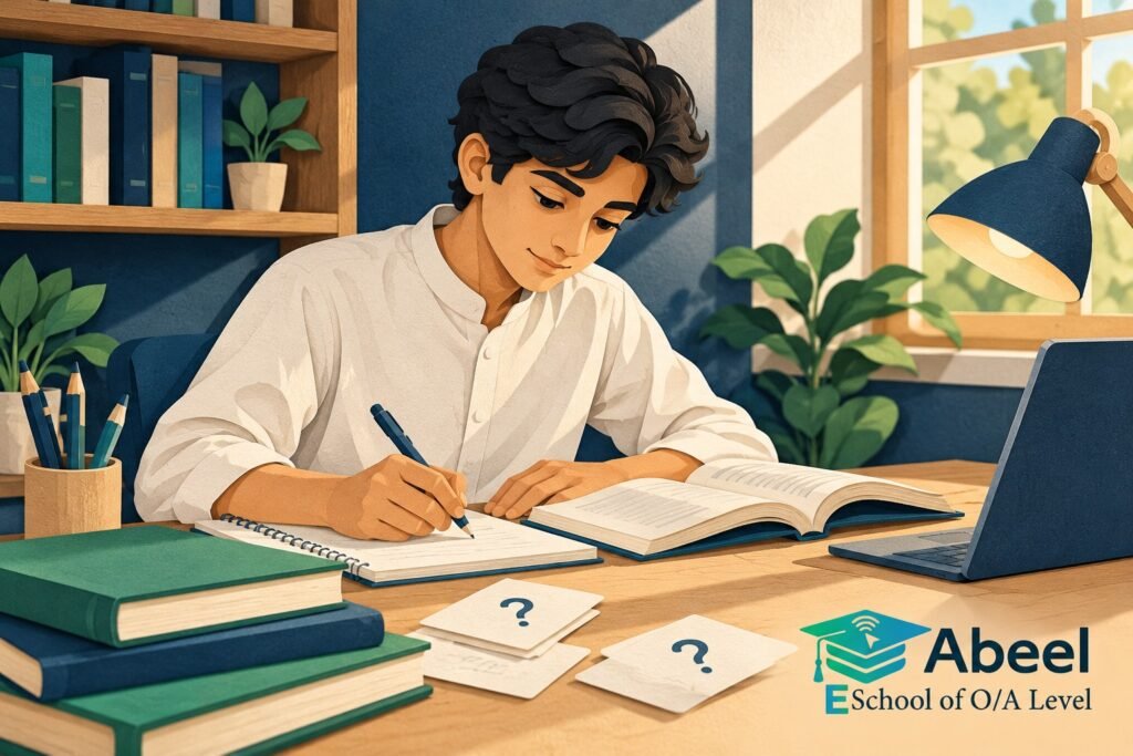 Paper-cut study illustration accompanying Islamiyat answer practice in Dera Ismail Khan: Select Relevant Knowledge for an Islamiyat Answer