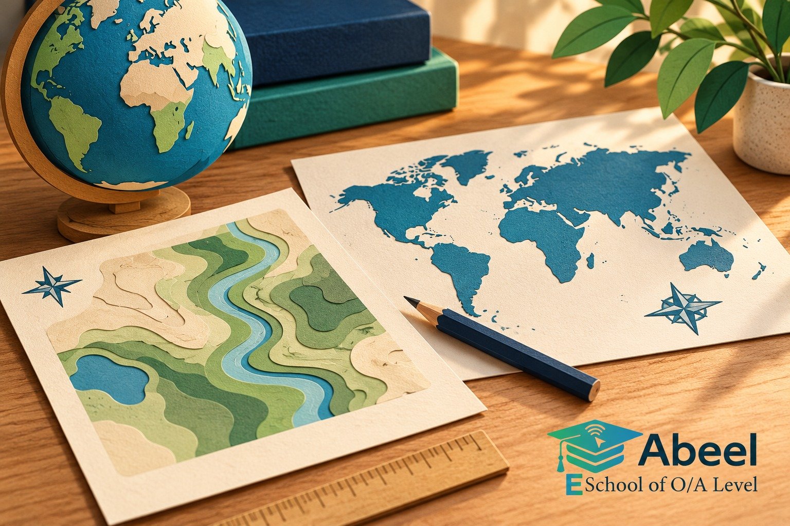 Paper-cut study illustration accompanying Pakistan Studies Geography practice in Timergara: Read the Resource Before Explaining the Pattern