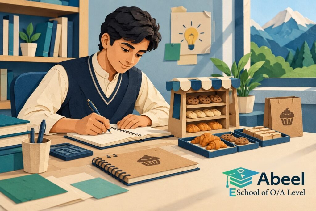 Paper-cut study illustration accompanying O Level Business case study practice in Chitral: Make Each Business Point Use the Case Facts