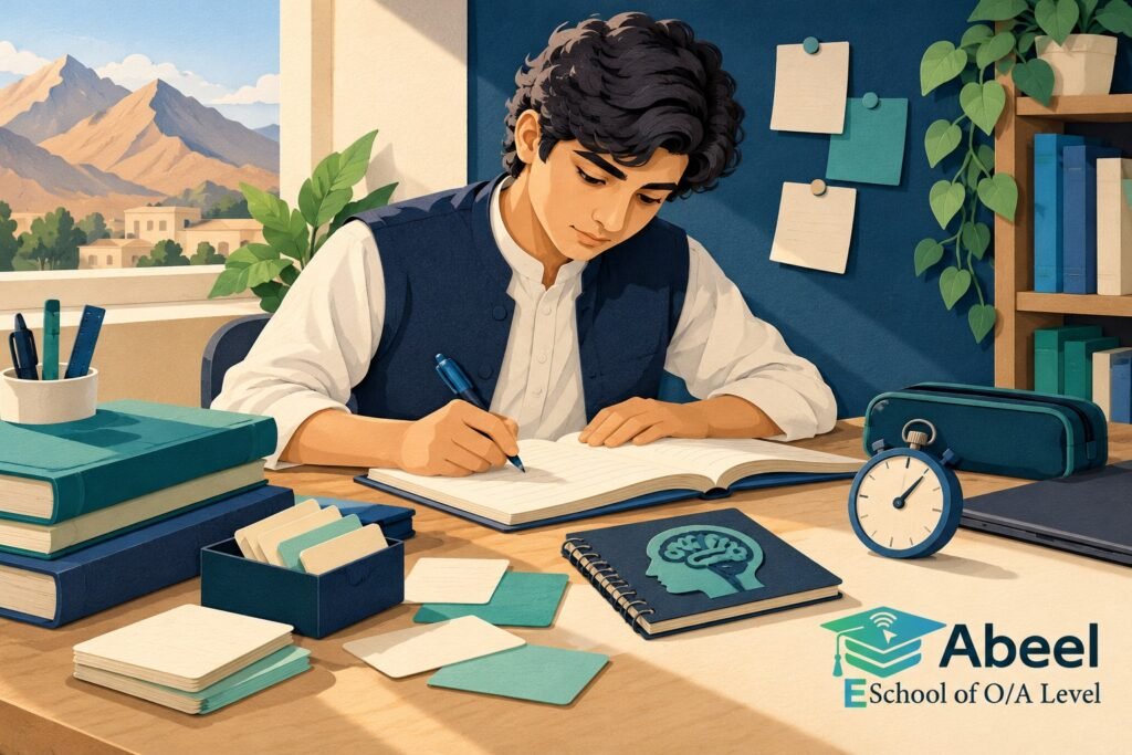 Paper-cut study illustration accompanying A Level Psychology study methods in Khuzdar: Remember What a Study Did Before Its Conclusion