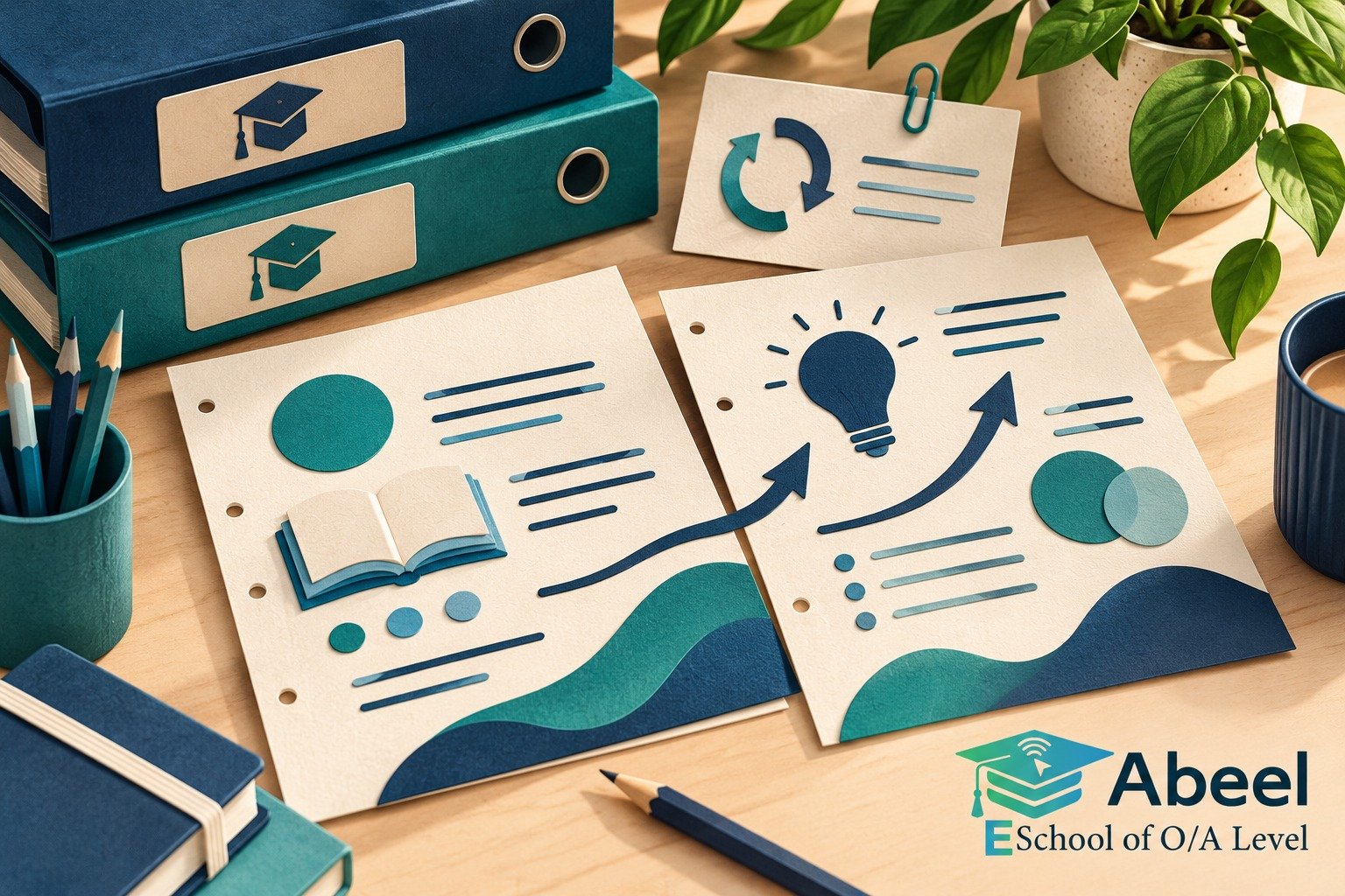 Paper-cut study illustration accompanying AS to A2 study planning in Zhob: Repair an AS Dependency Without Abandoning A2