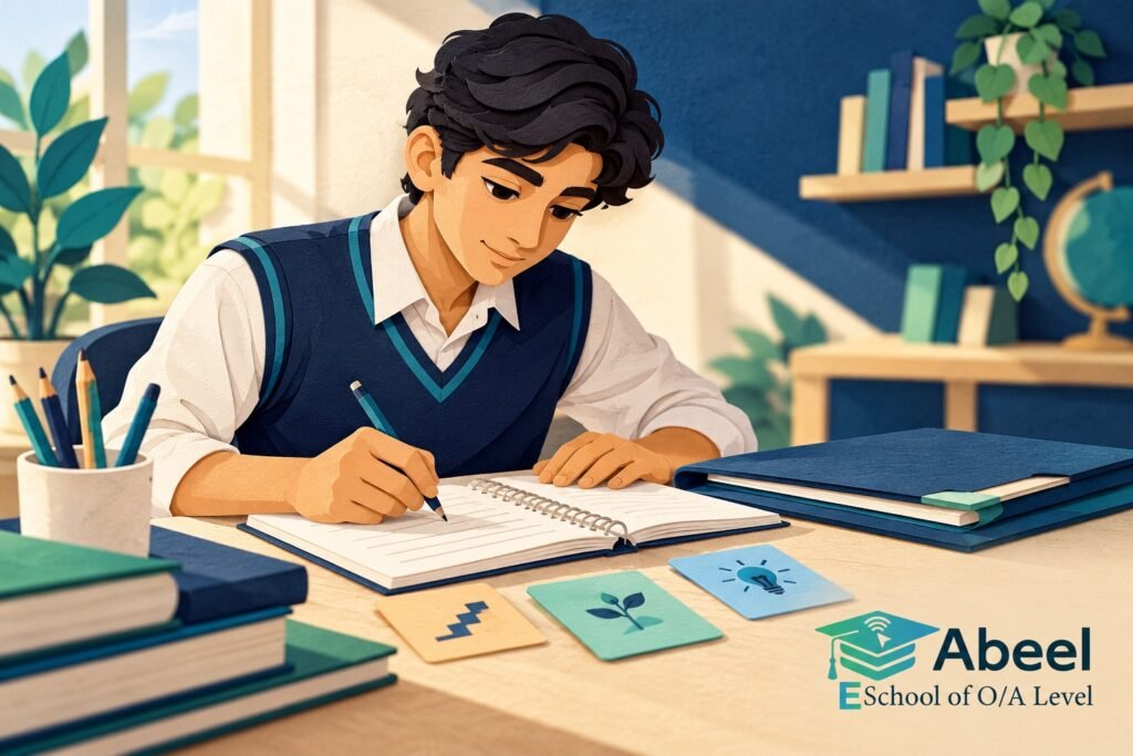 Paper-cut study illustration accompanying A Level foundation revision in Nushki: Choose a Repair from Evidence of the Gap