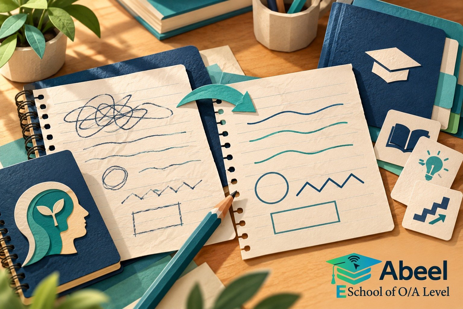 Paper-cut study illustration accompanying A Level foundation revision in Nushki: Choose a Repair from Evidence of the Gap