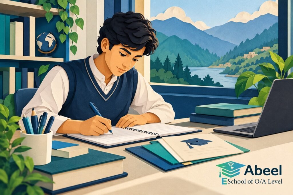 Paper-cut study illustration accompanying A Level subject choices in Muzaffarabad: Ask Admissions About the Exact Programme and Intake