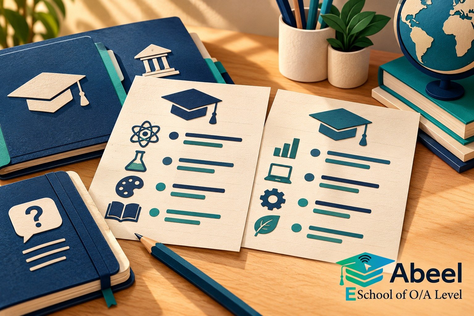 Paper-cut study illustration accompanying A Level subject choices in Muzaffarabad: Ask Admissions About the Exact Programme and Intake