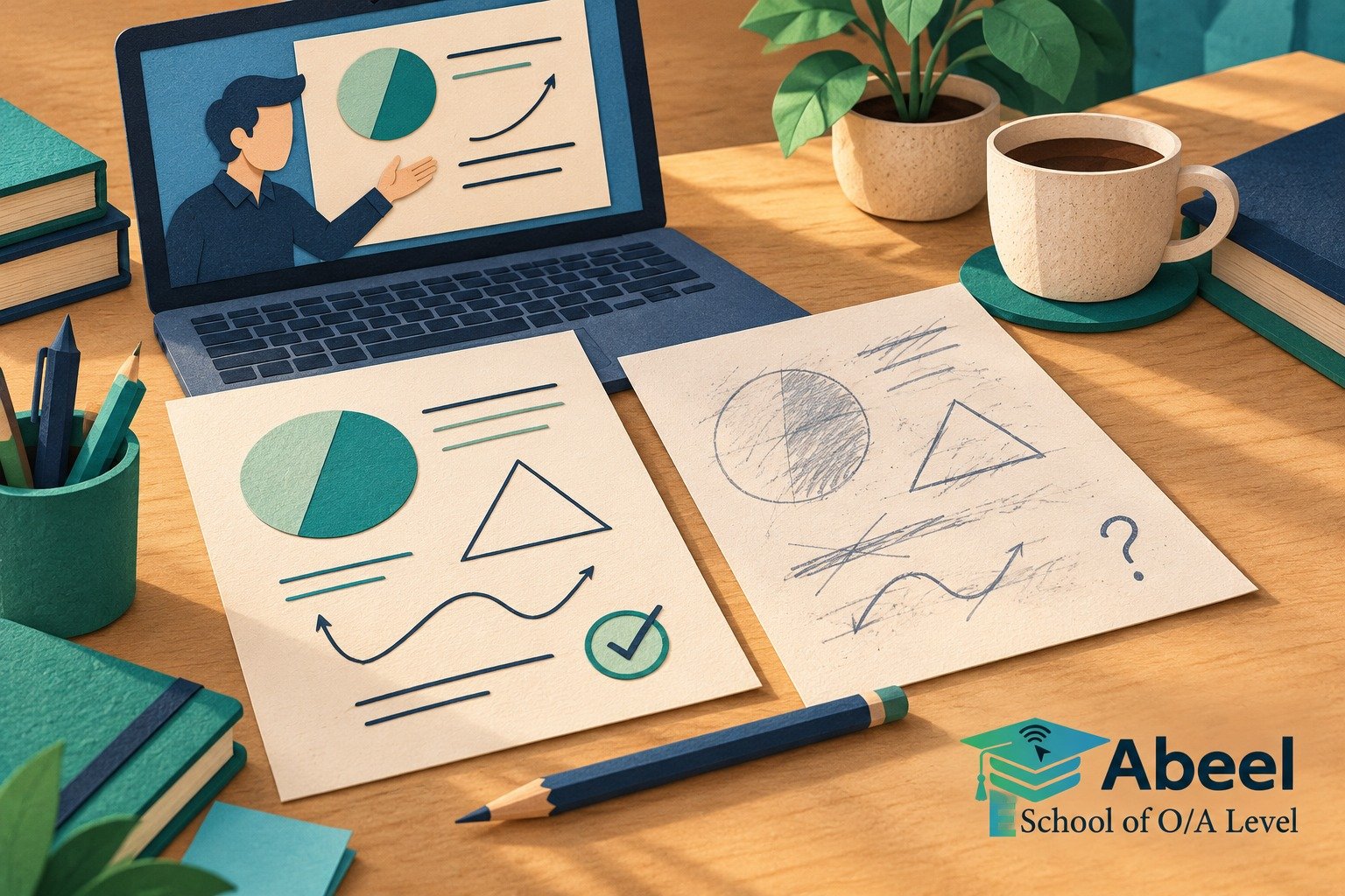 Paper-cut study illustration accompanying Online tuition demo lessons in Skardu: Use a Demo Lesson to Test a Learning Process
