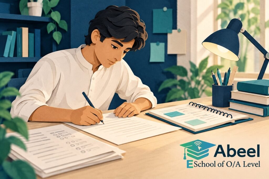 Paper-cut study illustration accompanying O and A Level resit planning in Chilas: Change the Resit Method from the Error Evidence