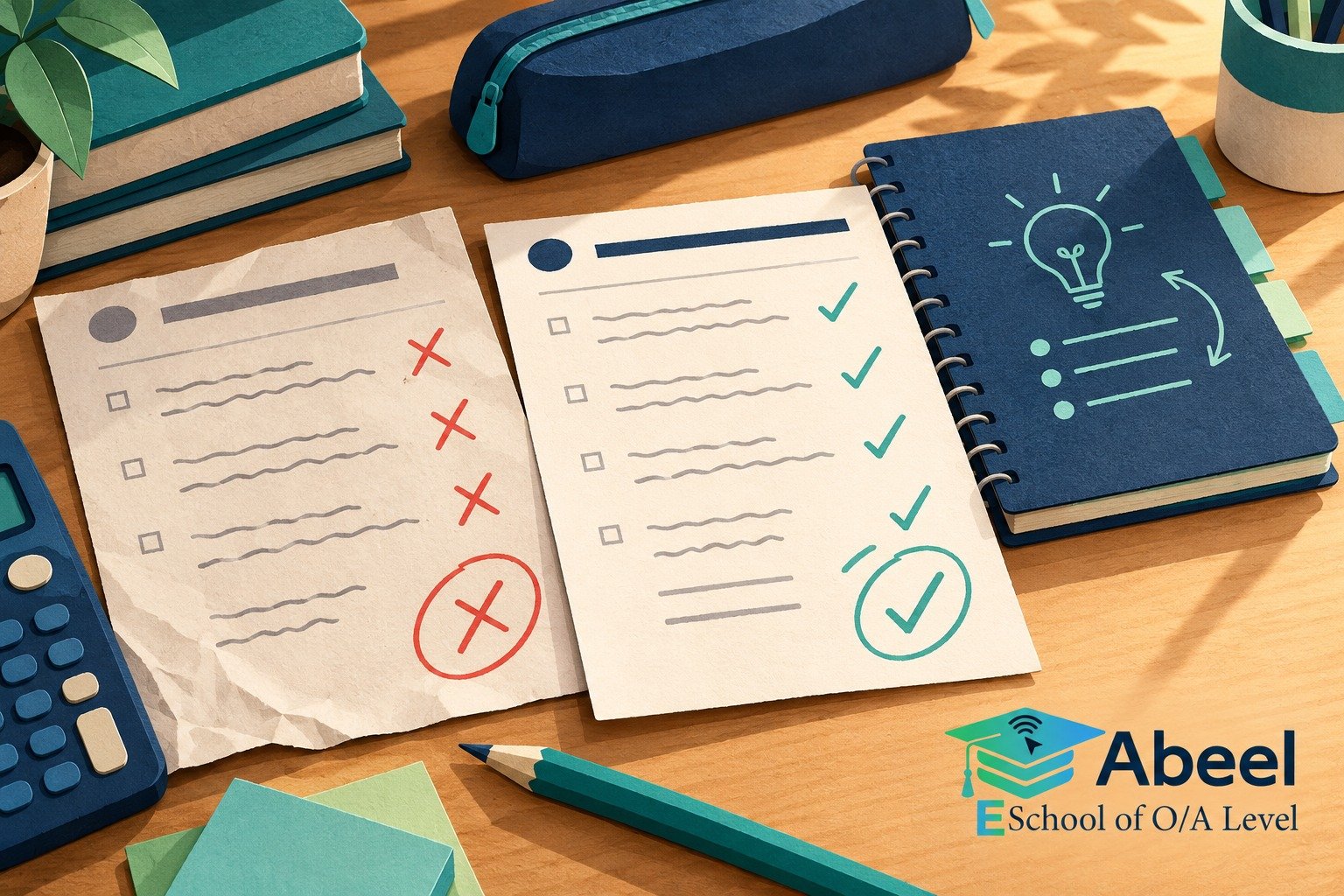 Paper-cut study illustration accompanying O and A Level resit planning in Chilas: Change the Resit Method from the Error Evidence